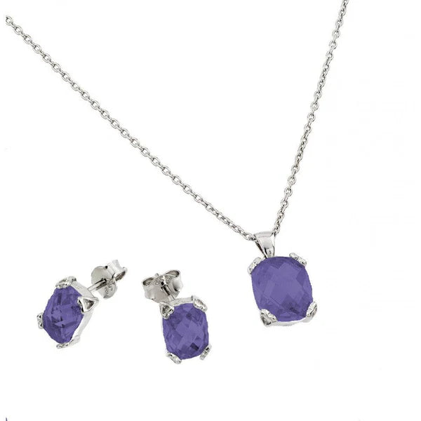 925 Sterling Silver Rhodium Plated Birthstone CZ Stud Earring and Necklace Set