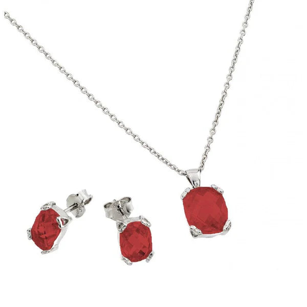 925 Sterling Silver Rhodium Plated Birthstone CZ Stud Earring and Necklace Set