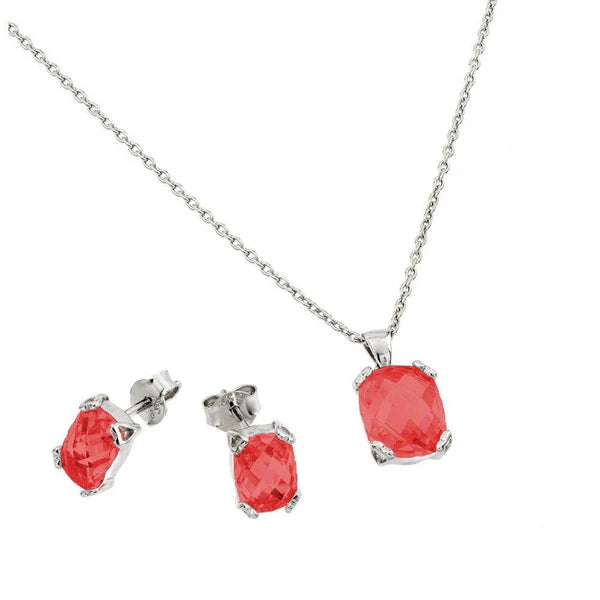 925 Sterling Silver Rhodium Plated Birthstone CZ Stud Earring and Necklace Set