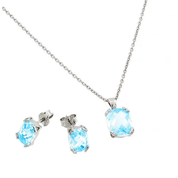 925 Sterling Silver Rhodium Plated Birthstone CZ Stud Earring and Necklace Set