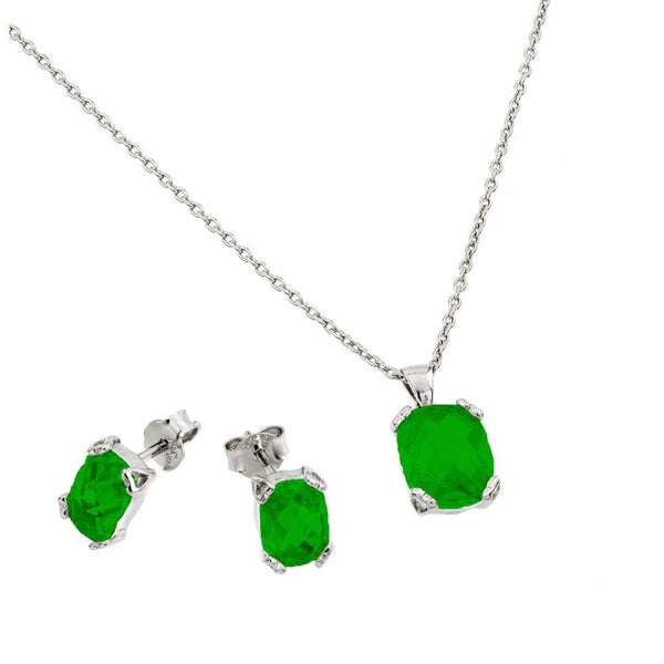 925 Sterling Silver Rhodium Plated Birthstone CZ Stud Earring and Necklace Set