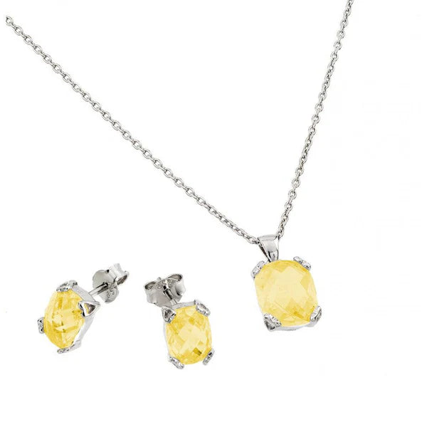 925 Sterling Silver Rhodium Plated Birthstone CZ Stud Earring and Necklace Set