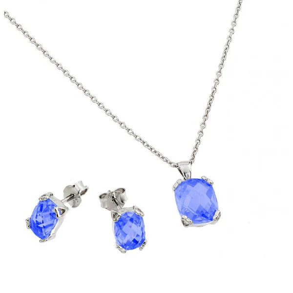 925 Sterling Silver Rhodium Plated Birthstone CZ Stud Earring and Necklace Set