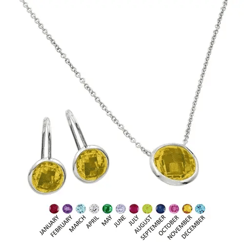 925 Sterling Silver Rhodium Plated CZ Round Birthstone Lever Back Set