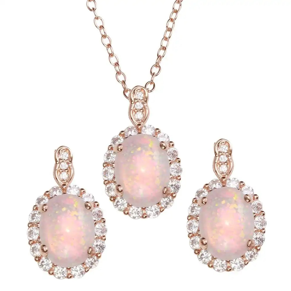 925 Sterling Silver Rose Gold Plated Oval Synthetic Set with CZ