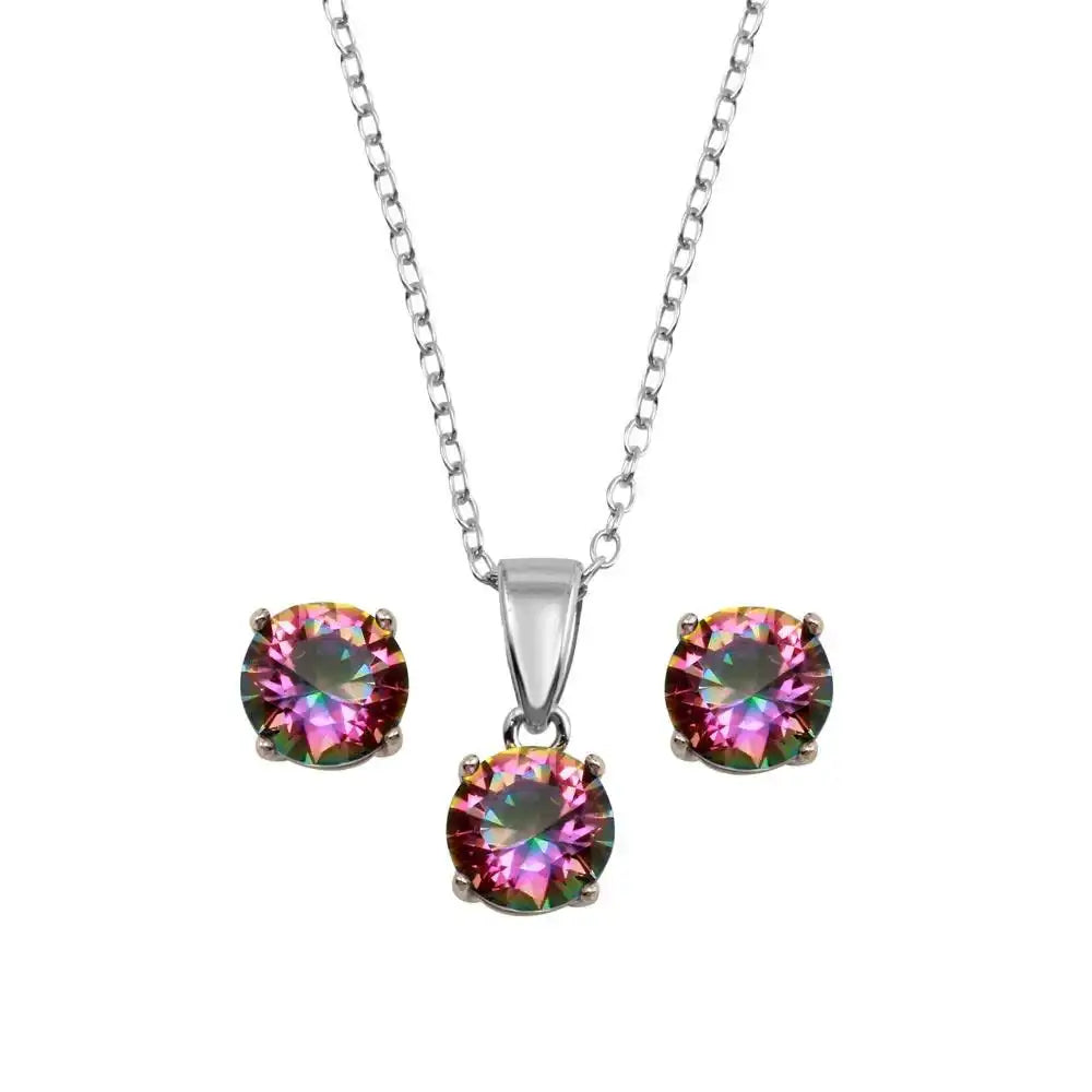 925 Sterling Silver Rhodium Plated Plated Synthetic Mystic Topaz Set