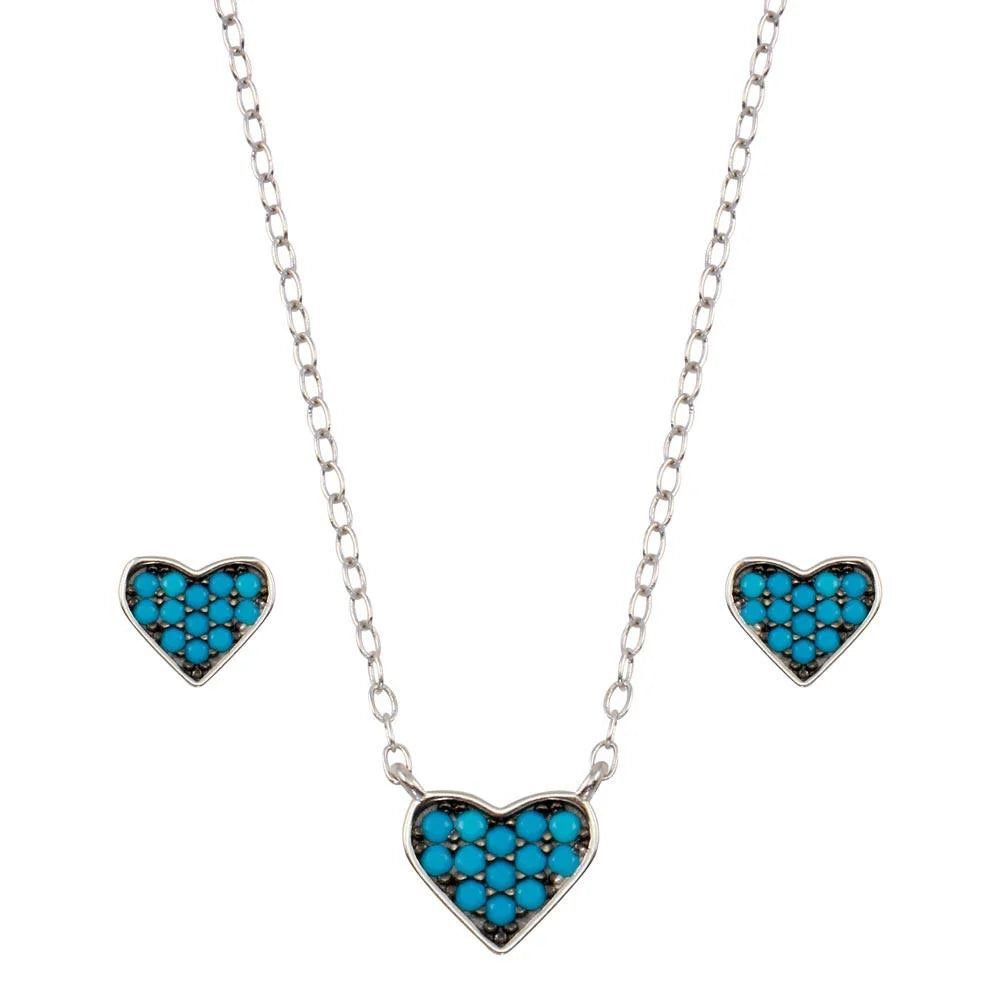 925 Sterling Silver Rhodium Plated Blue Heart Cluster Set
