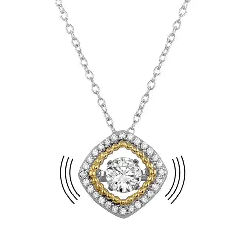 925 Sterling Silver Rhodium Plated Open Rhombus Necklace with Dancing CZ