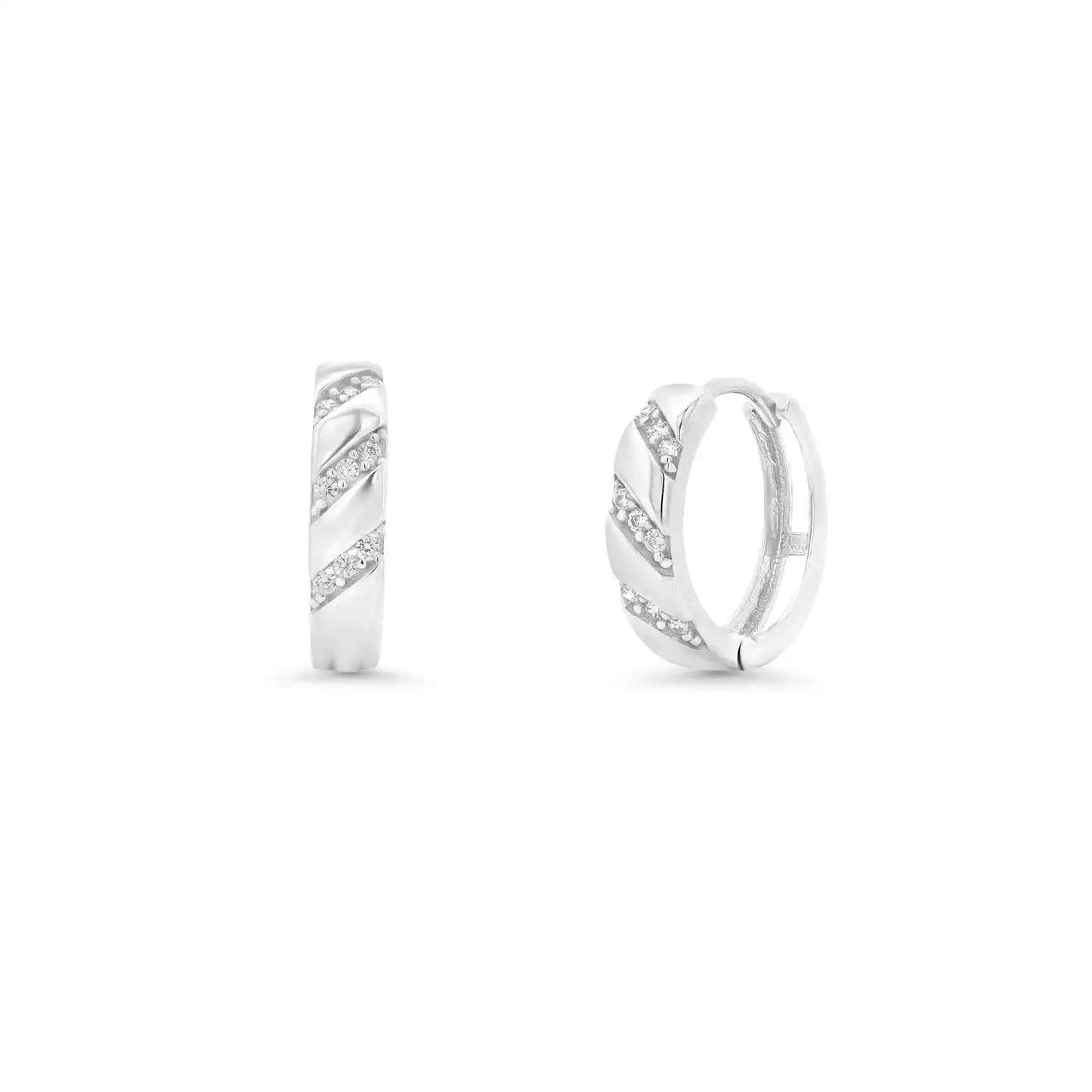 925 Sterling Silver Rhodium Plated Pave CZ Accents Hoop 13.3mm Earring