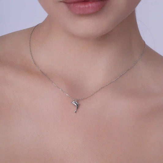 925 Sterling Silver Rhodium Plated 9mm x 16mm Dolphin Adjustable Necklace