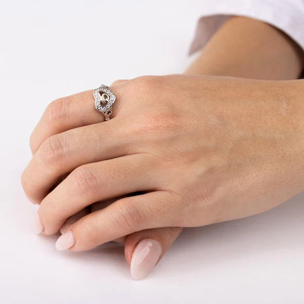925 Sterling Silver Rhodium Plated Heart 15 Ring with CZ