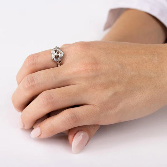 925 Sterling Silver Rhodium Plated Heart 15 Ring with CZ