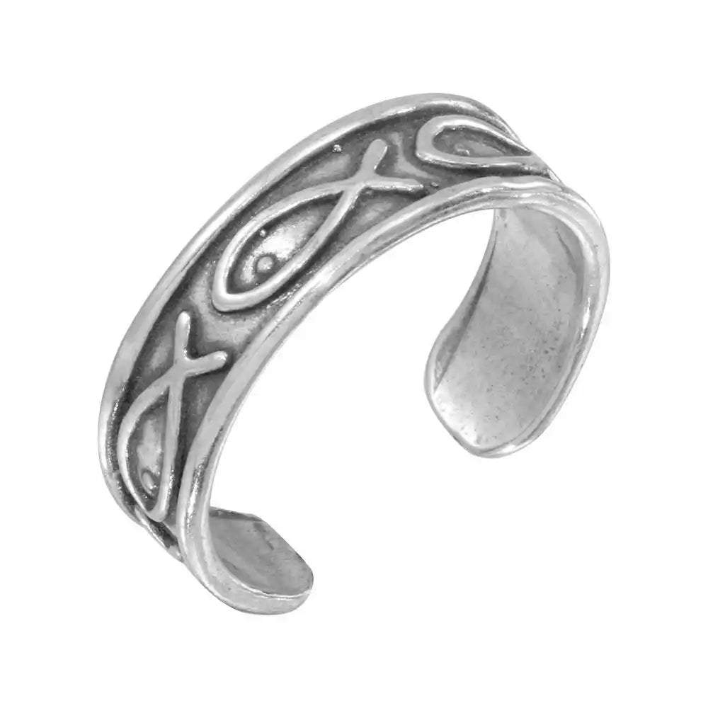 925 Sterling Silver Religious Fish Symbol Adjustable Toe Ring