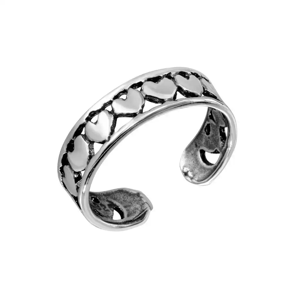 925 Sterling Silver Multi Heart Adjustable Toe Ring
