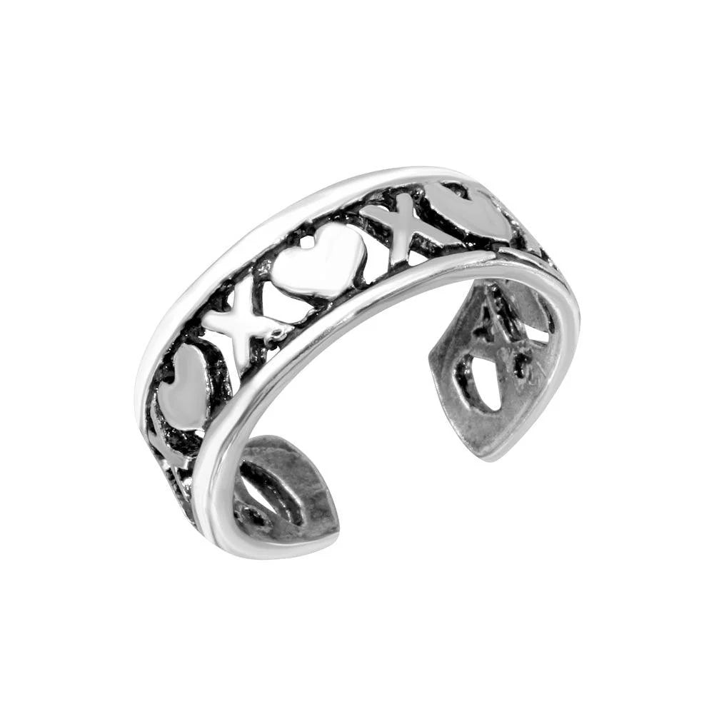925 Silver X Heart Adjustable Toe Ring