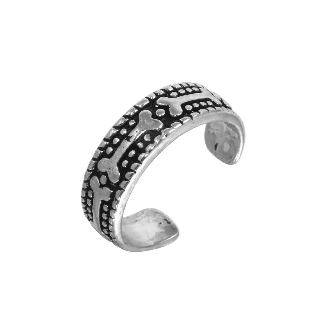 925 Sterling Silver Oxidized Dog Bone Design Toe Ring