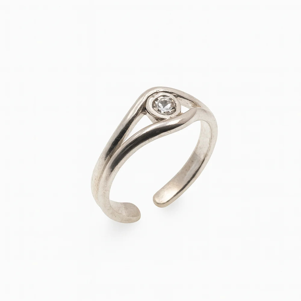 925 Sterling Silver Adjustable Colored CZ Accent Toe Ring