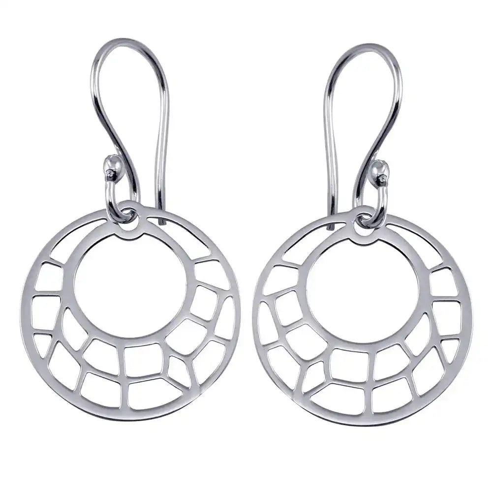 925 Sterling Silver Dangling Flat Round Design Earrings