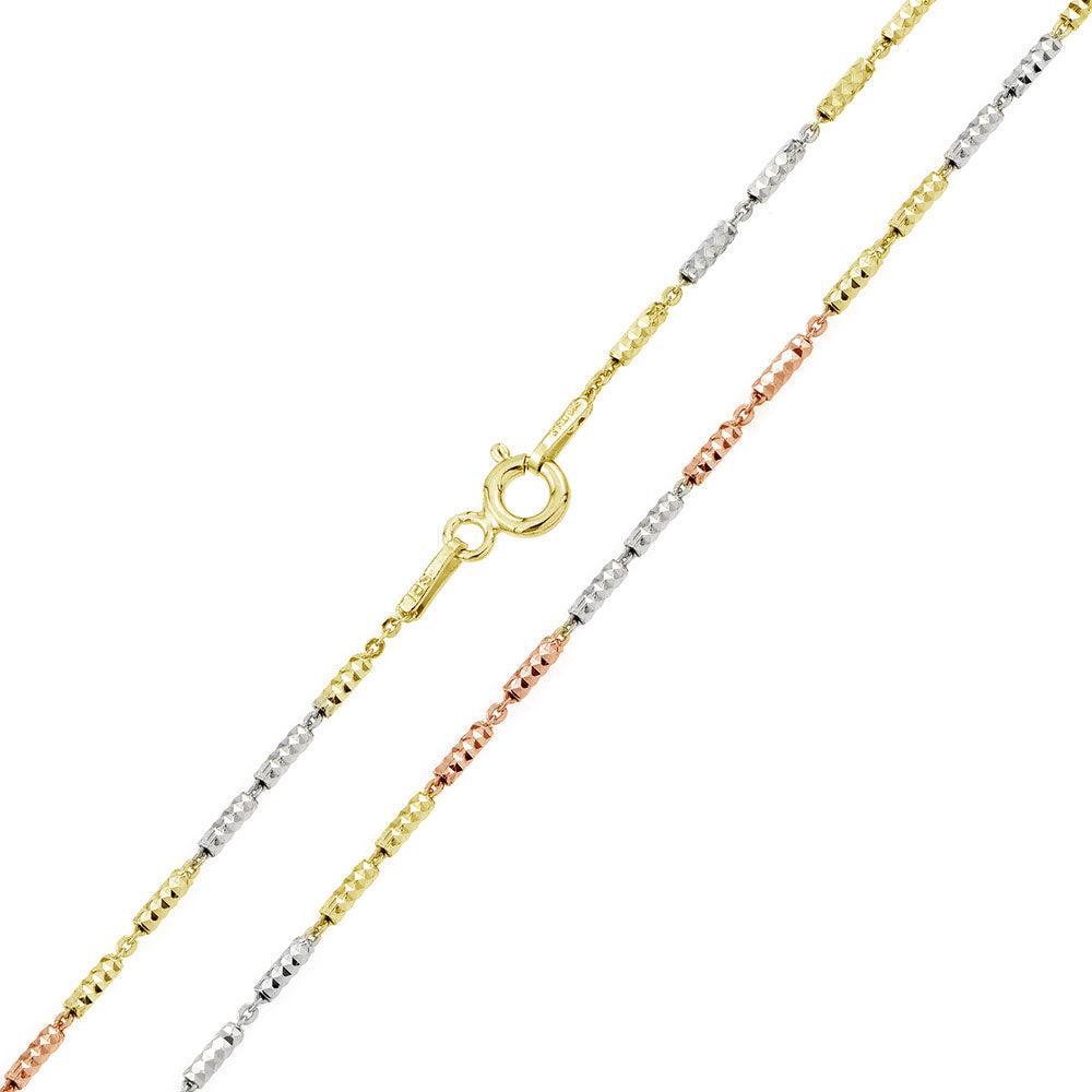 925 Sterling Silver Multi Plated Tube 2 Brite Close FT 030 Chain 1.3mm