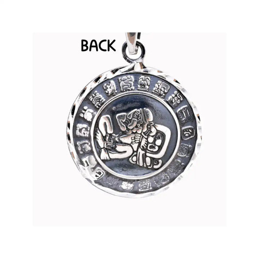 925 Sterling Silver Oxidized Diamond Cut Puffed Aztec Mayan Calendar Double Sided Pendant