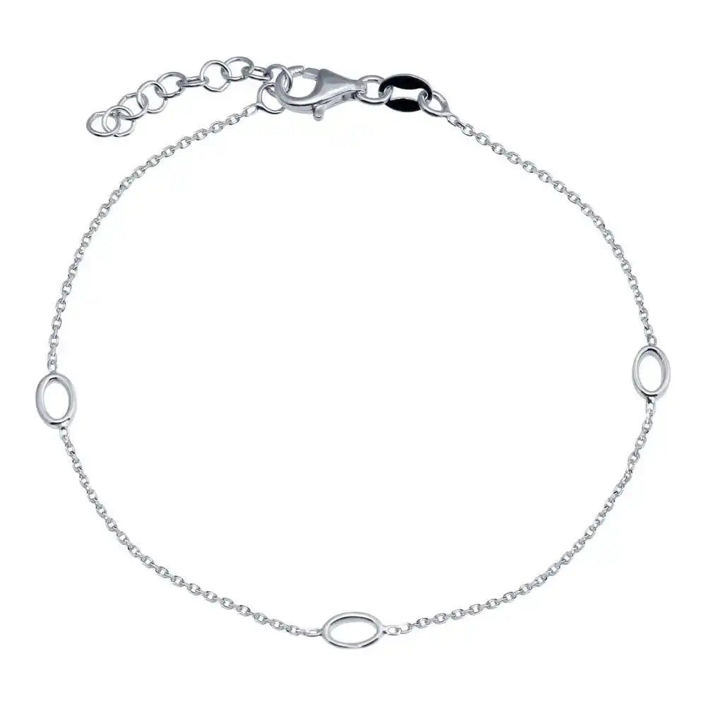 925 Sterling Silver Rhodium Plated Single Strand Bracelet with 3 Oval Element