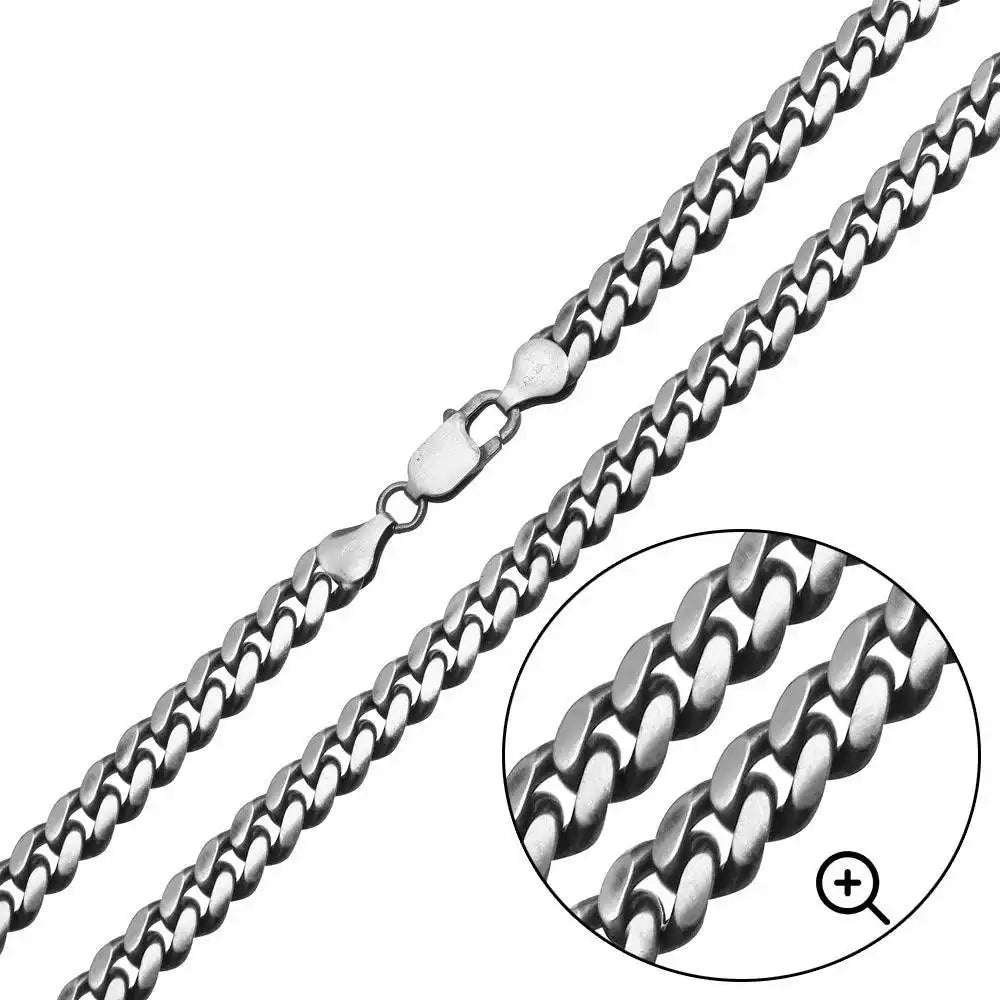 925 Sterling Silver Hand Made Gun Metal Finish Miami Cuban Chain 7.3mm