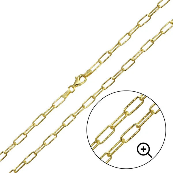 925 Sterling Silver Gold Plated Diamond Cut Paperclip Link Chain 3.2mm