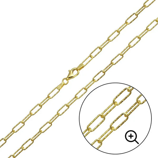 925 Sterling Silver Gold Plated Diamond Cut Paperclip Link Chain 3.2mm