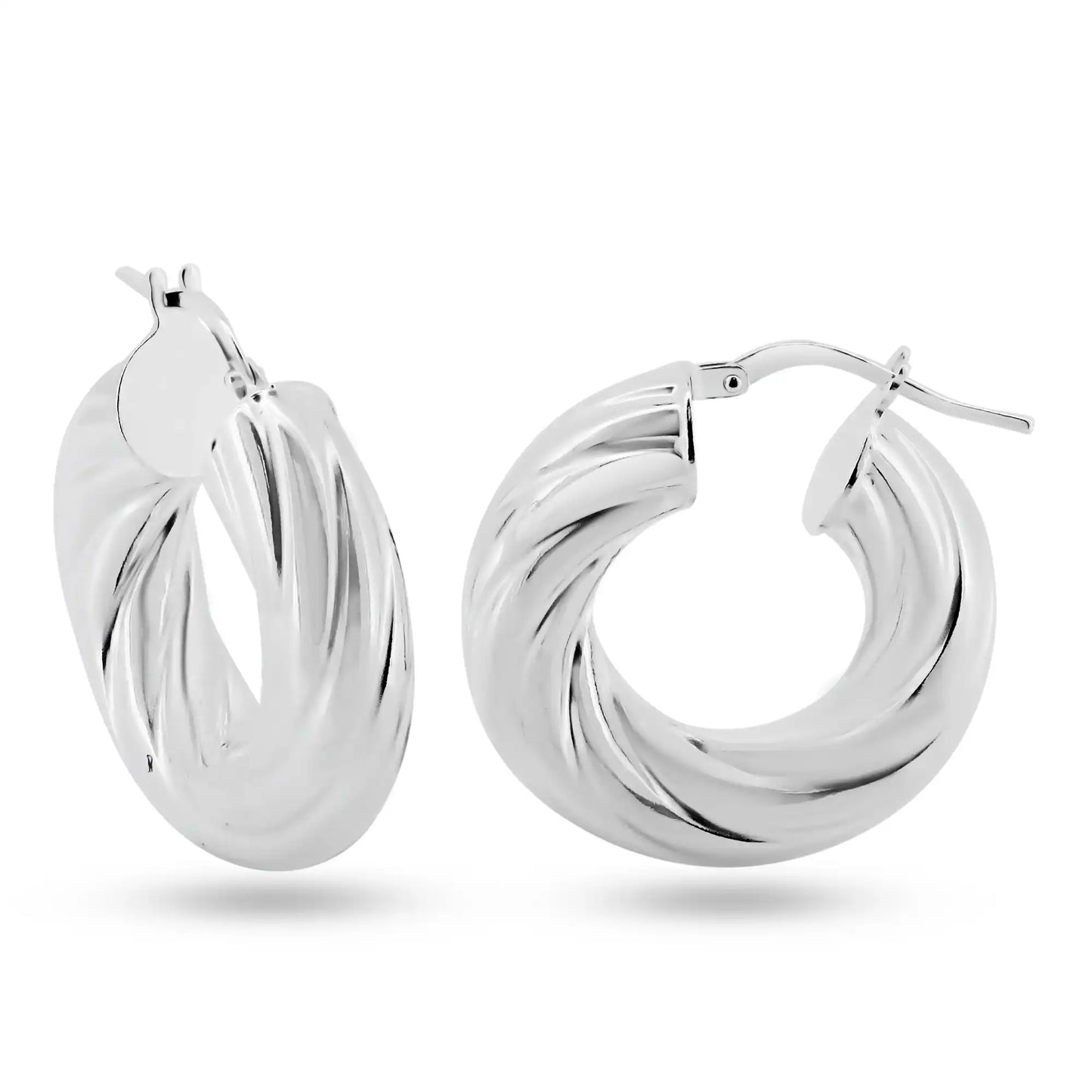 925 Sterling Silver Silver Rhodium Plated Twisted Inner Size 12mm Hoop Earrings