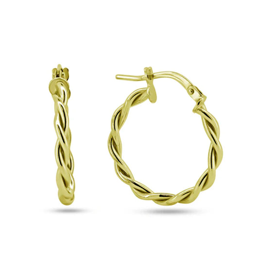 925 Sterling Silver Gold Plated Twisted Hoop Earrings
