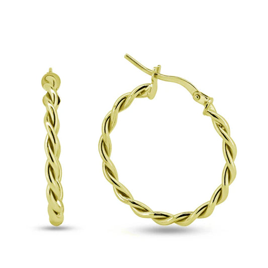 925 Sterling Silver Gold Plated Twisted Hoop Earrings