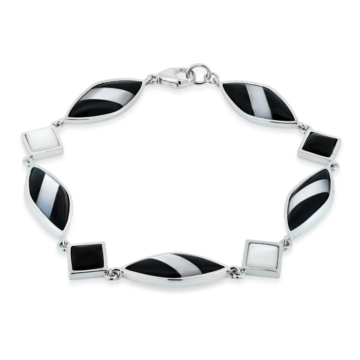 925 Silver Clearance-Rhodium Plated Black and White Bracelet