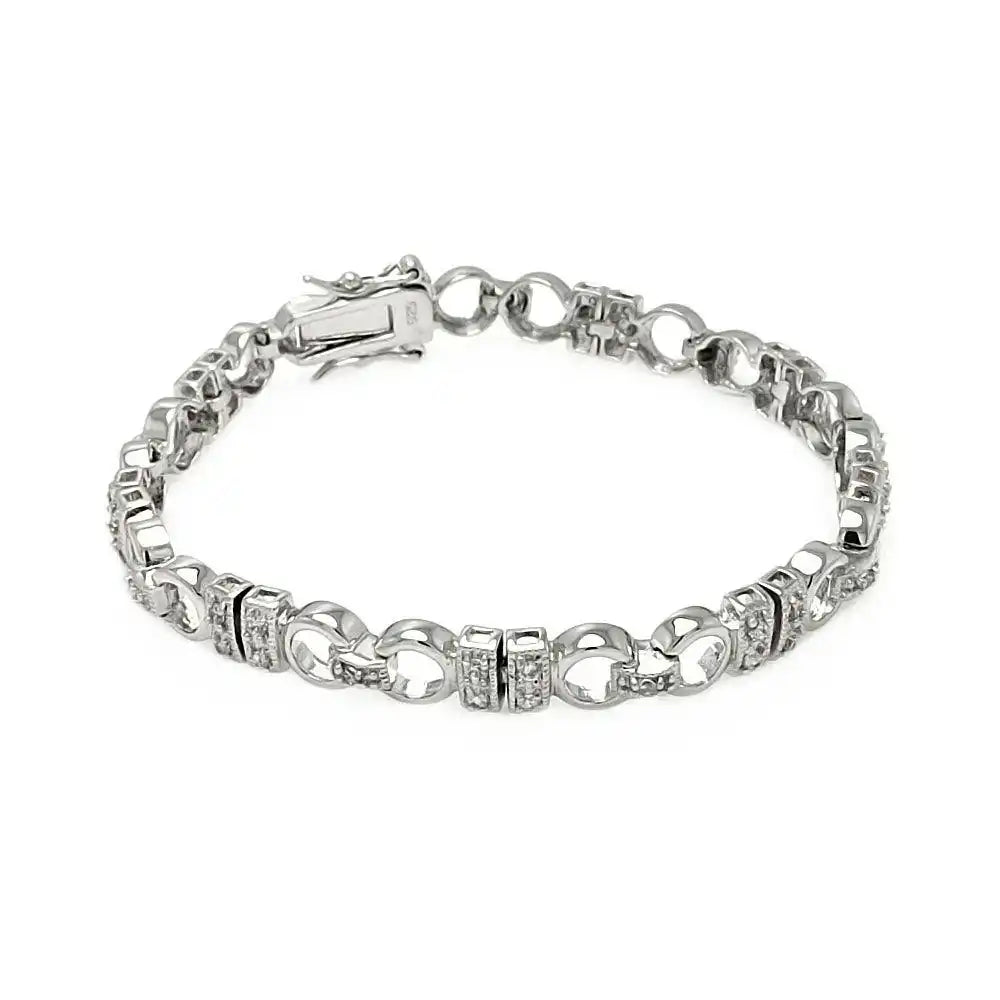 925 Sterling Silver Rhodium Plated CZ Link Bracelet