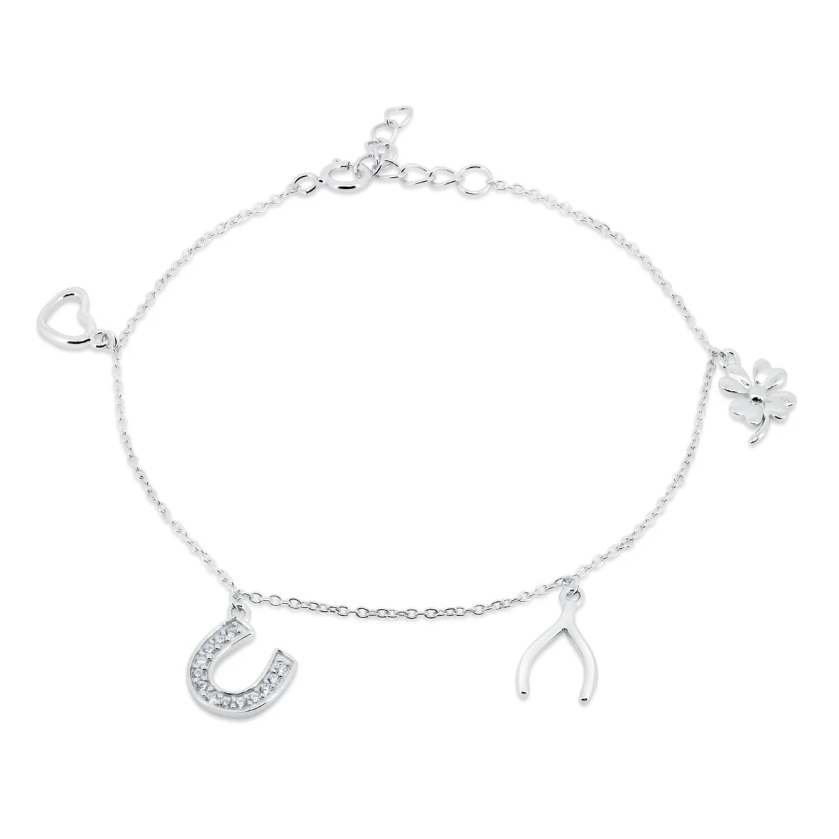 925 Silver Rhodium Plated Charm CZ Bracelet