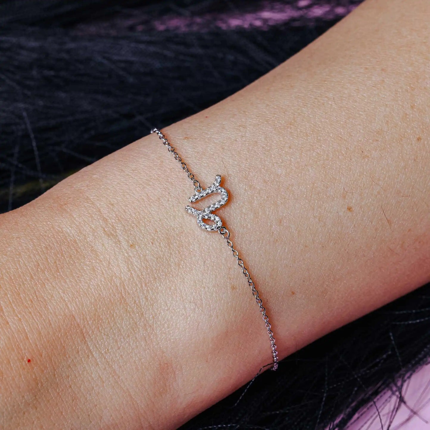 925 Sterling Silver Rhodium Plated Capricorn CZ Adjustable Link Bracelet