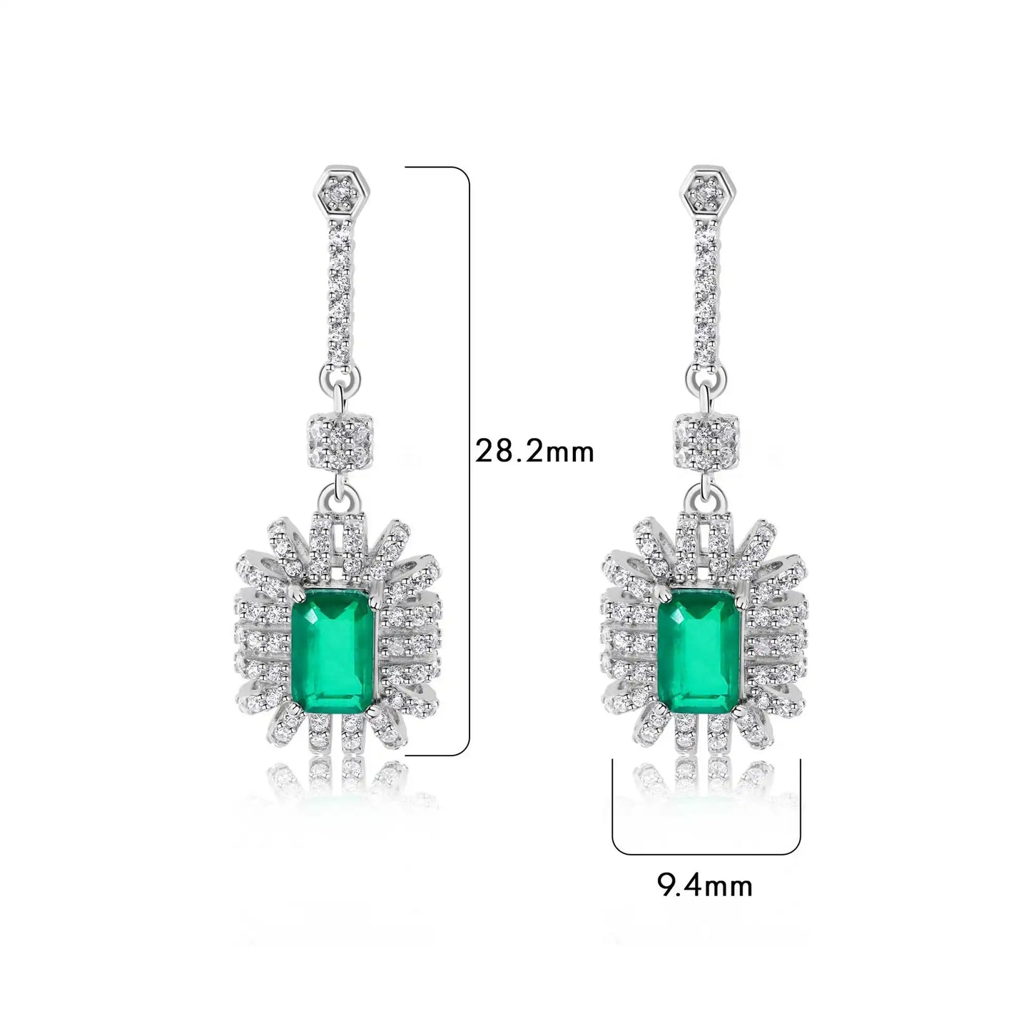 925 Sterling Silver Rhodium Plated Dangling Green CZ Stud Earrings