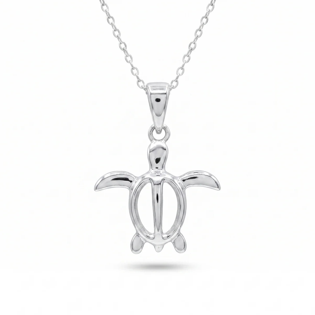 925 Sterling Silver Rhodium Plated Plain Turtle Necklace