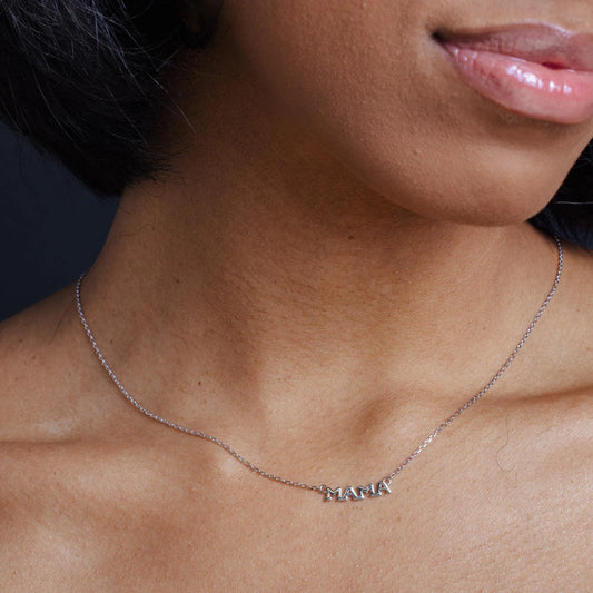 925 Sterling Silver Rhodium Plated MAMA Necklace