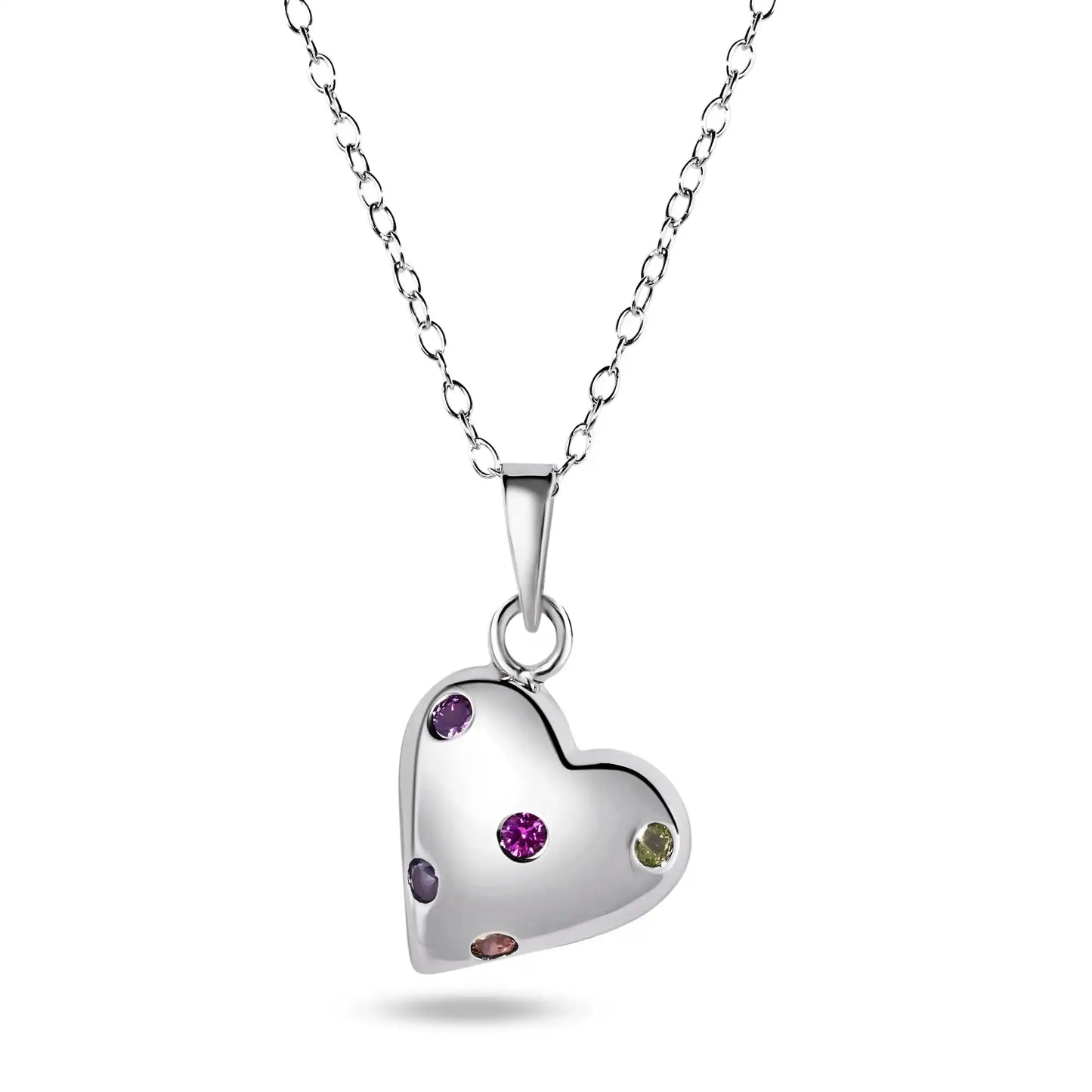 925 Sterling Silver Rhodium Plated Multi Color CZ Heart Necklace