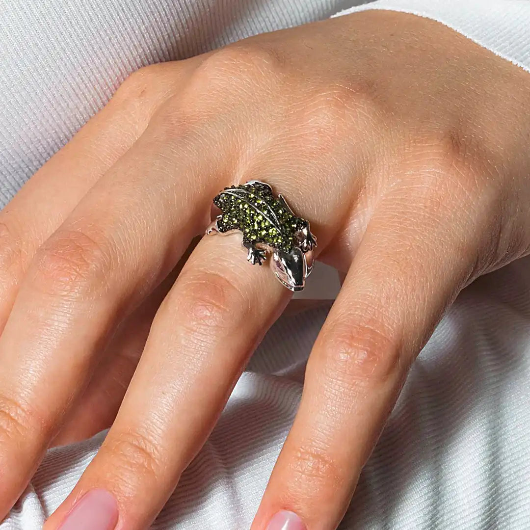 925 Sterling Silver Clearance Rhodium Plated Purple and Green Pave Set CZ Lizard Ring