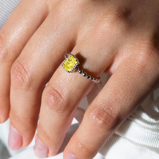 925 Sterling Silver November Rhodium Plated Beaded Shank Square Center Birthstone Ring