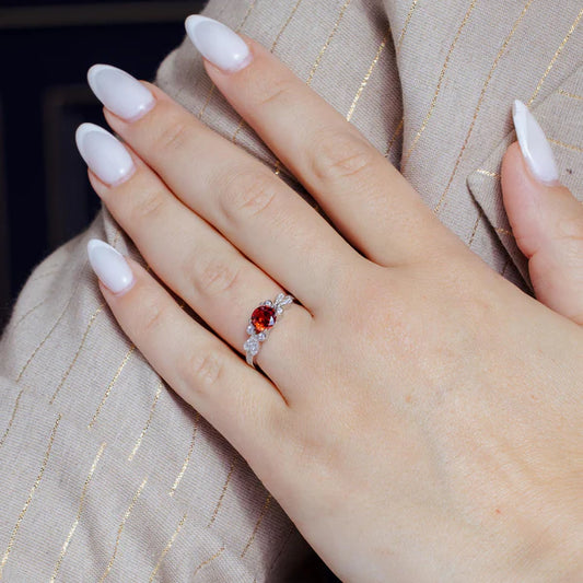 925 Sterling Silver Rhodium Plated Red Oval CZ Ring