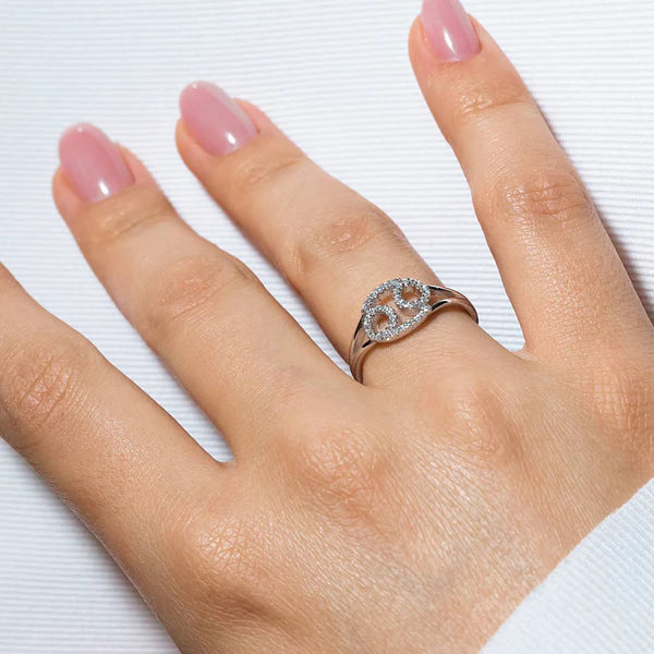 925 Sterling Silver Rhodium Plated Cancer CZ Zodiac Sign Ring