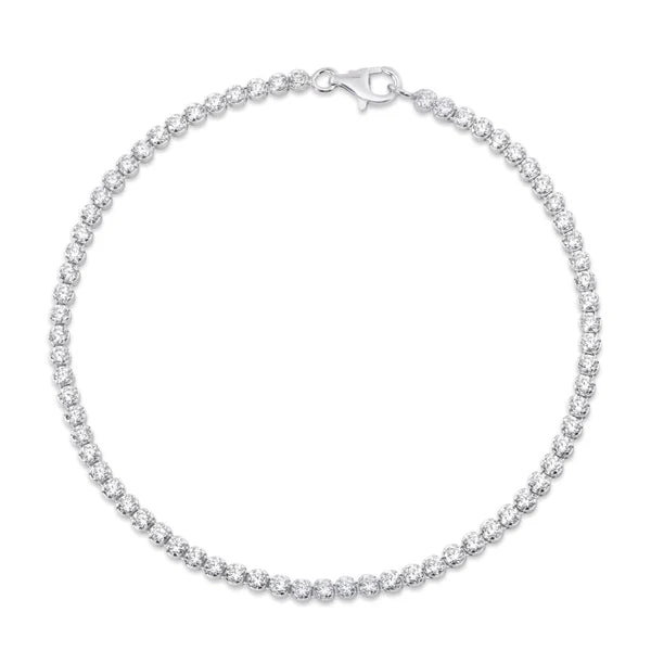 925 Sterling Silver Rhodium Plated 2.4mm Tennis Clear CZ Bracelet