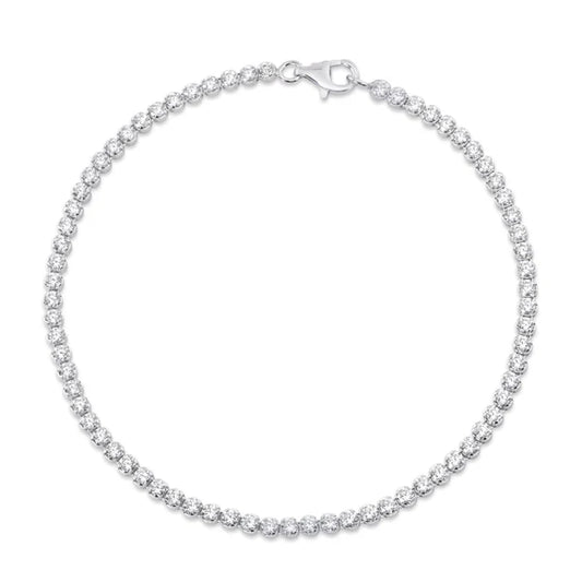 925 Sterling Silver Rhodium Plated 2.4mm Tennis Clear CZ Bracelet