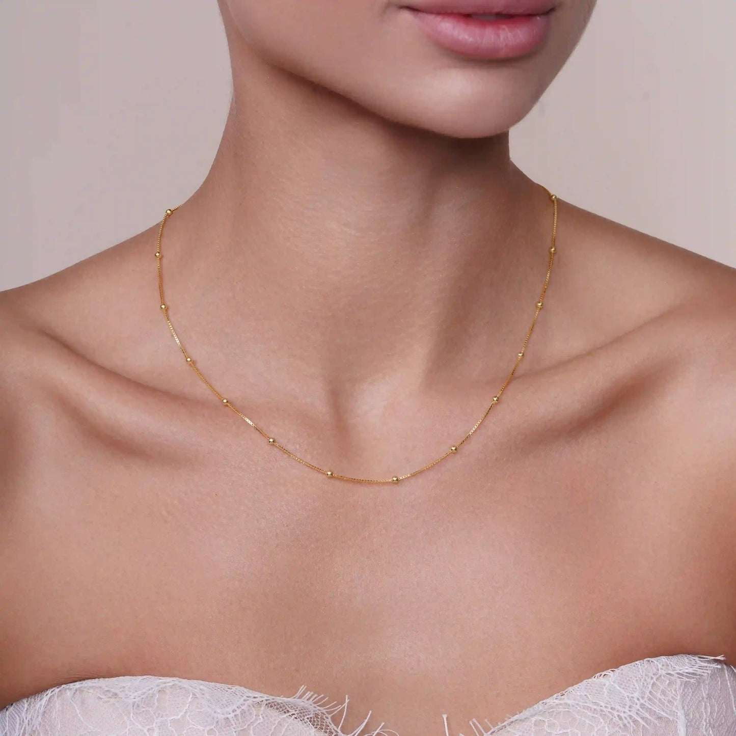 925 Sterling Silver Gold Plated Box with Bead Chain or Bracelet 0.8mm
