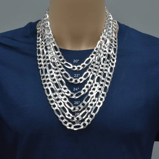 925 Sterling Silver Diamond Cut Figaro 300 11.9mm Chain or Bracelet