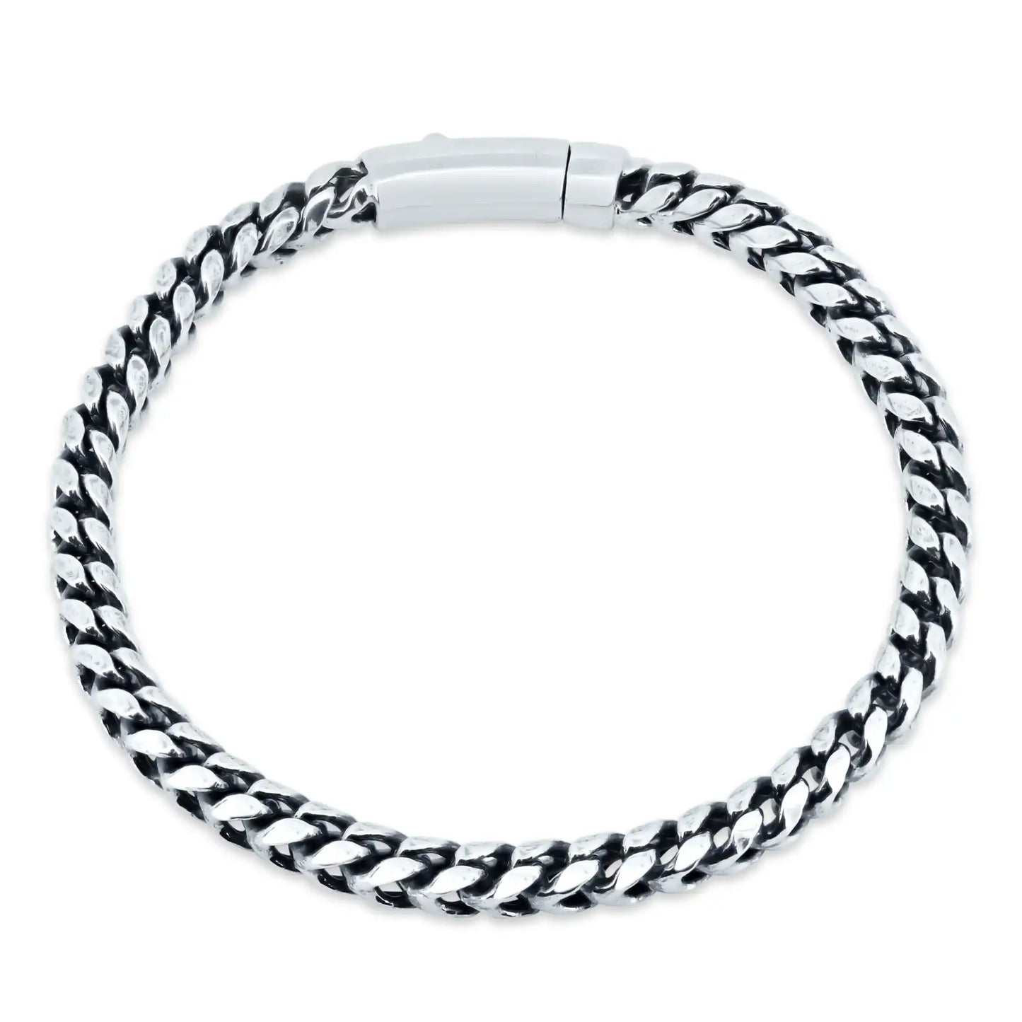 925 Sterling Silver Rhodium Plated Round Franco Bracelet with Bar Lock 5.4mm