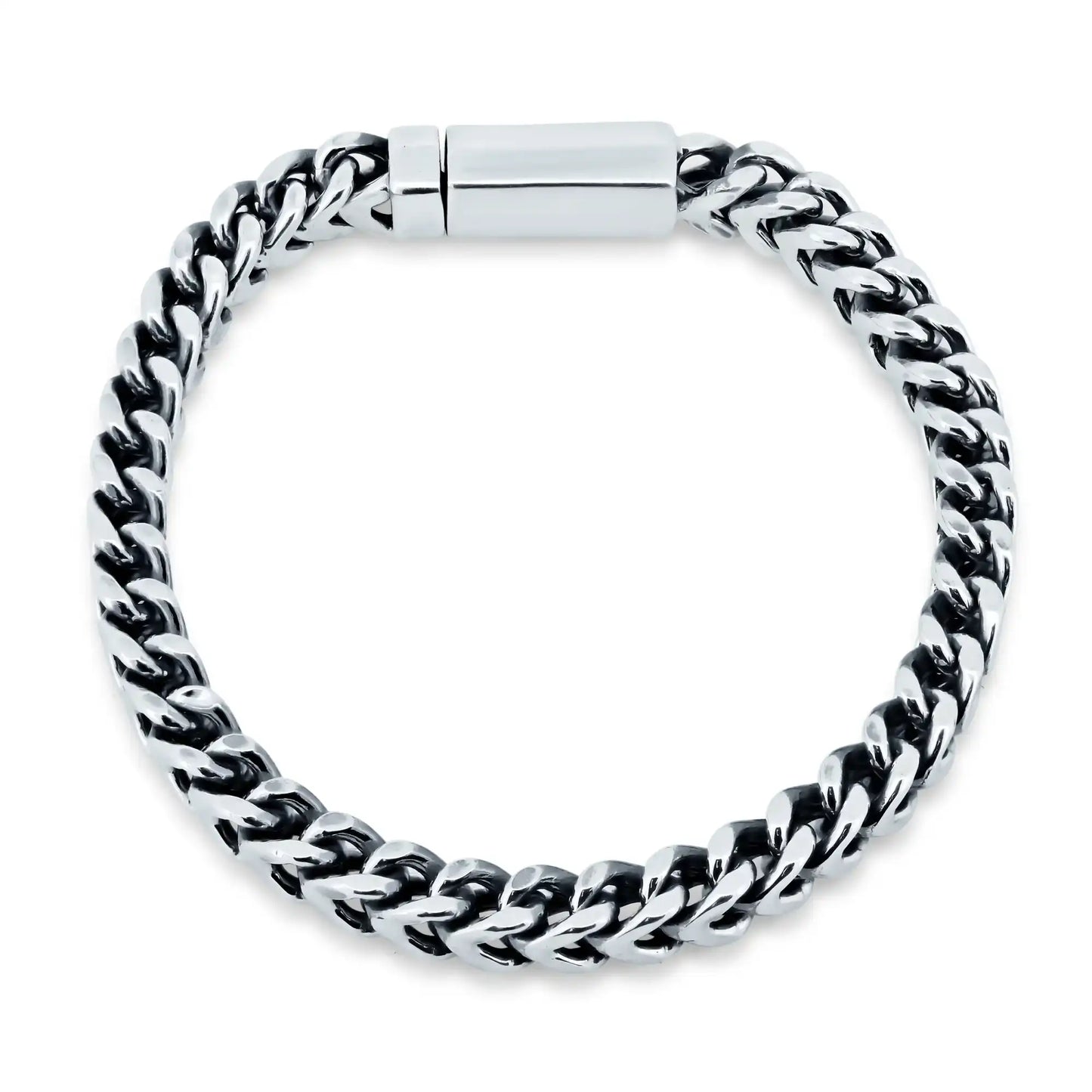 925 Sterling Silver Rhodium Plated Franco Bracelet with Bar Lock 6.5mm