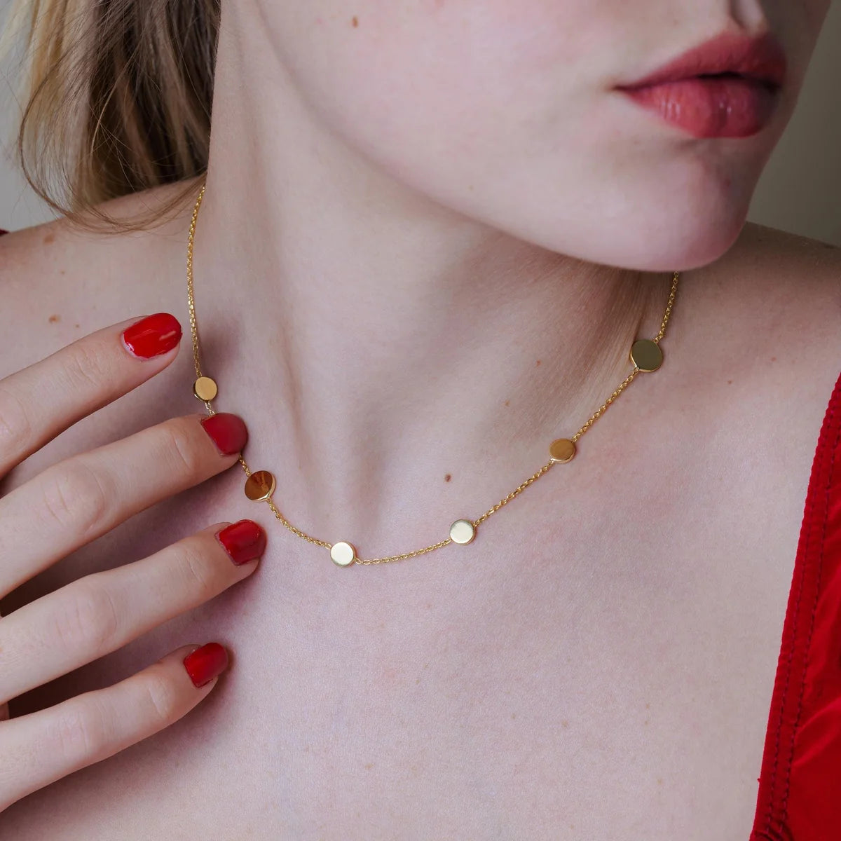 925 Sterling Silver Gold Plated Disc Chain Necklace